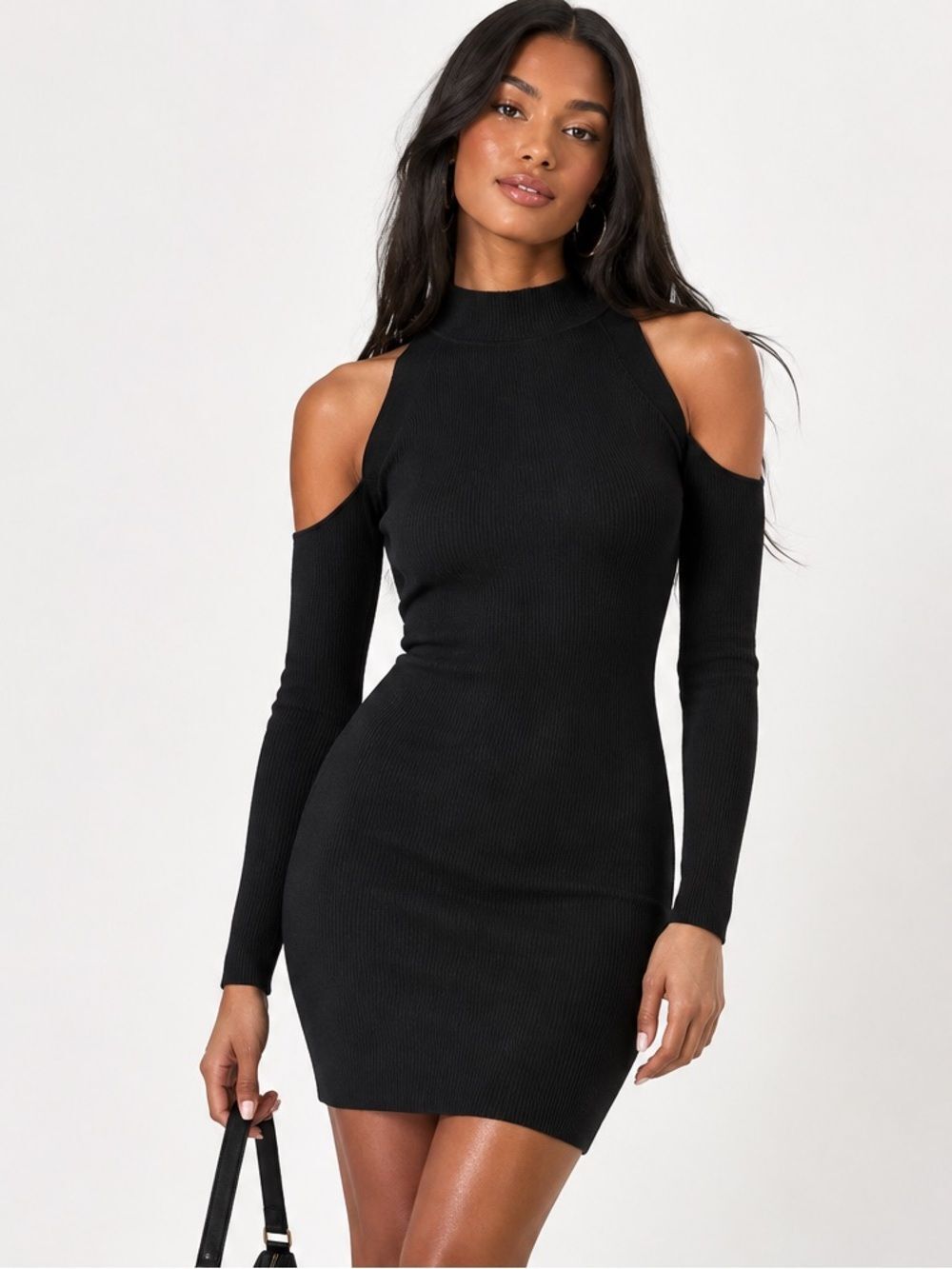 ASTR The Label Kade Cold Shoulderr Ribbed Knit Dress - Black Size S
